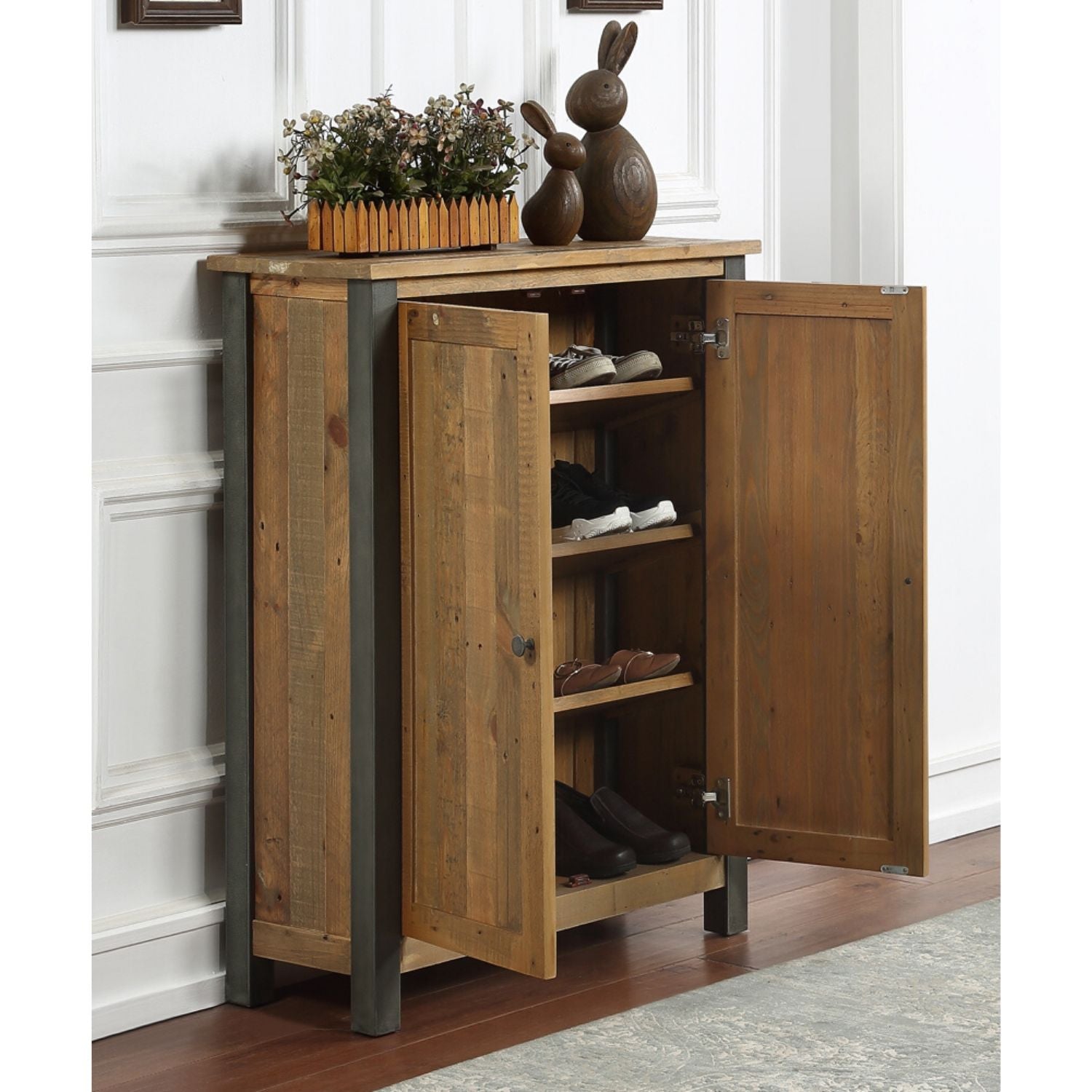 Harringay Reclaimed Wood Shoe Storage Cupboard Small - The Orchard Home and Gifts